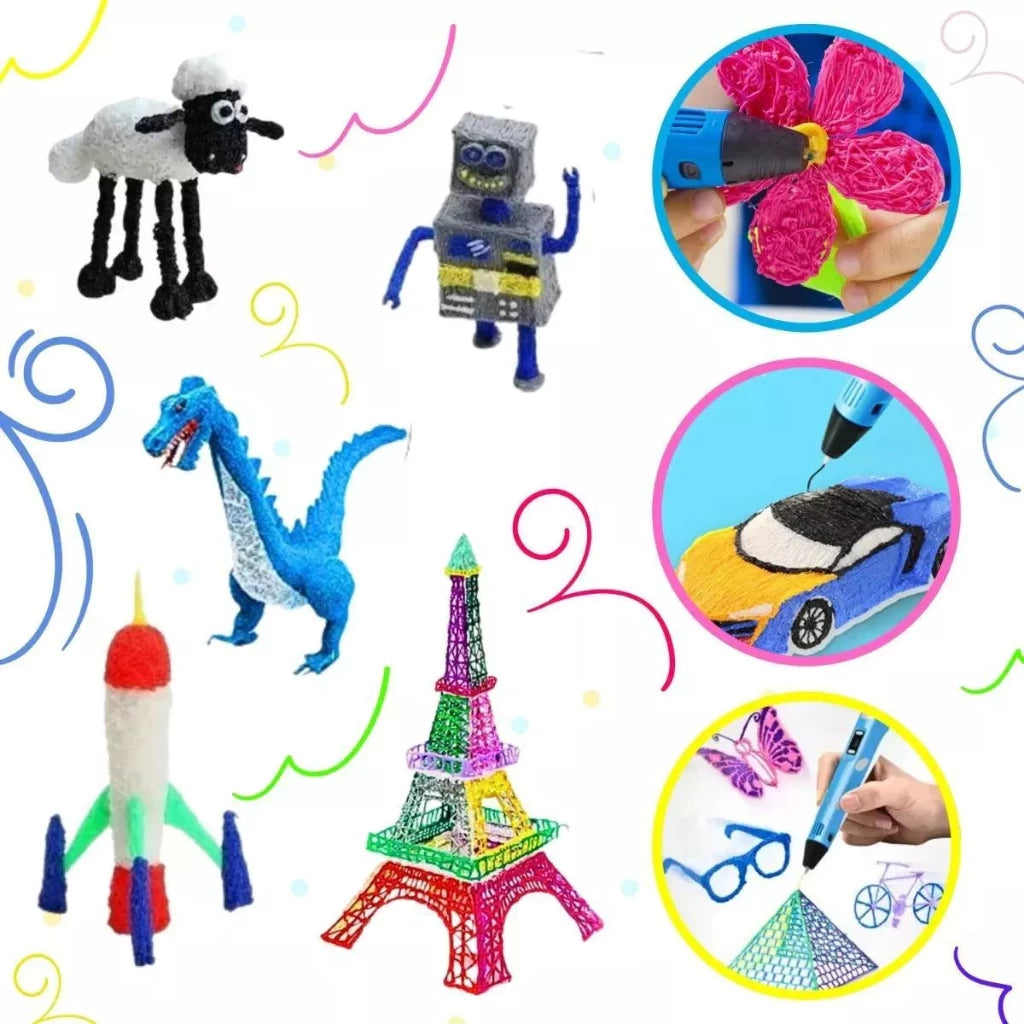 Caneta 3D Impressora Manual com Filamentos para Crianças e Adultos