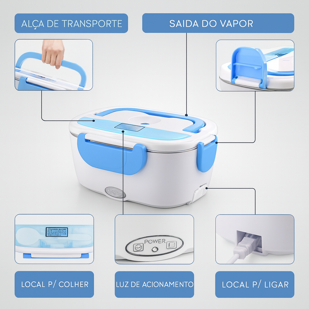 Marmita Elétrica Portátil 2 em 1 – Aqueça sua comida onde estiver