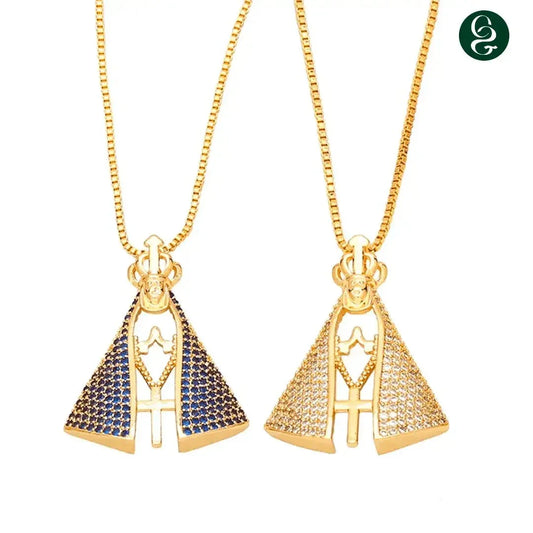 Colar Nossa Senhora Aparecida - Dupla Face com Manto de Zircônia - (COMPRE 1 LEVE 2)