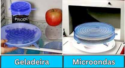 Compre 6 Leve 12 - Kit 12 Tampas de Silicone Reutilizável (UNIVERSAL) - Super Elástico