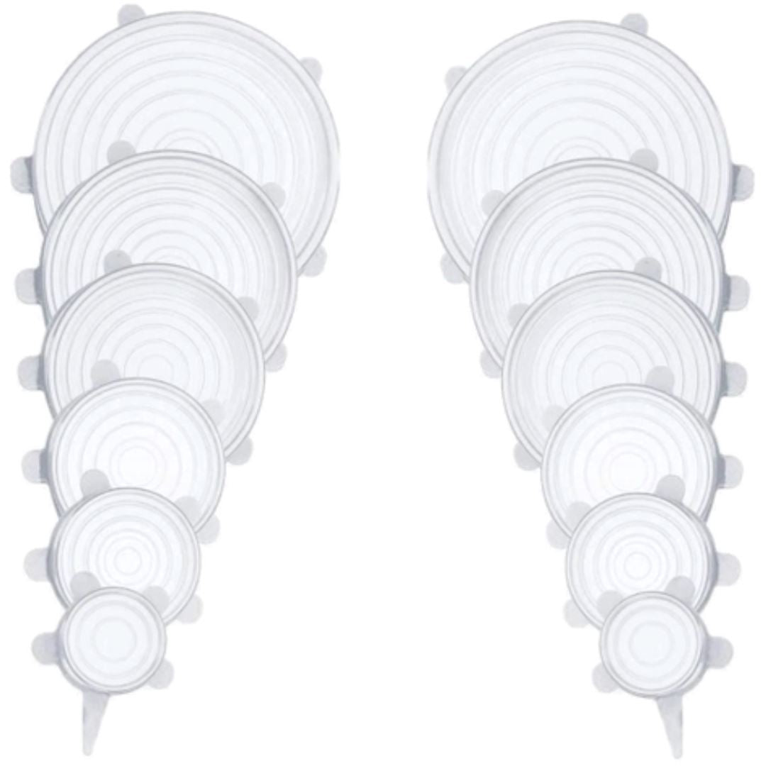 Compre 6 Leve 12 - Kit 12 Tampas de Silicone Reutilizável (UNIVERSAL) - Super Elástico